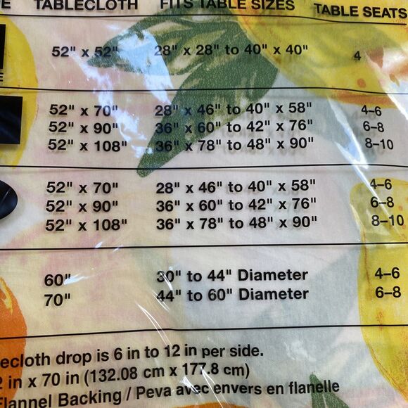 NEW Home Collection Flannel Back Tablecloth 52” X 70” Oblong Orange Yellow Fruit - Picture 6 of 6